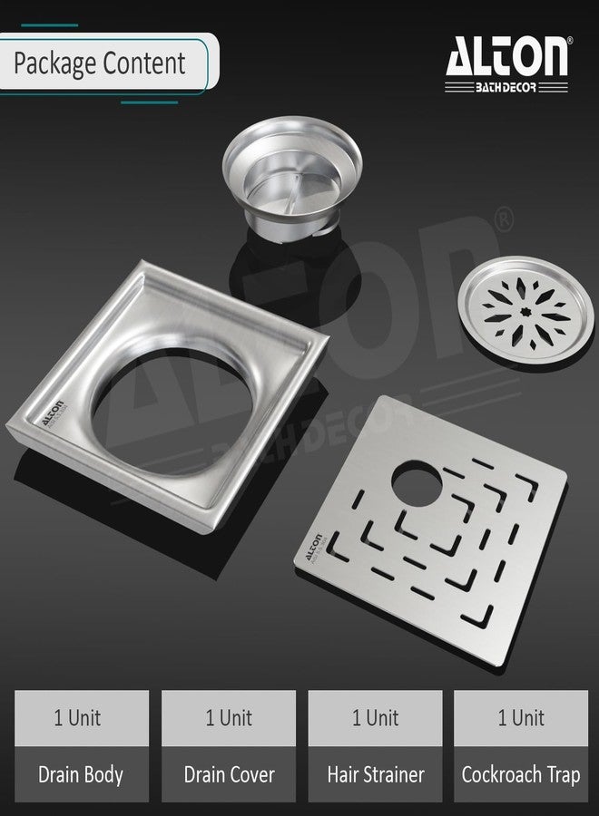 ALTON ALD1002, SS-304 Grade, 6x6 INCH Cut, Bathroom Grating Square Floor Drain Jali with Cockroach Trap, Matte - Image 4
